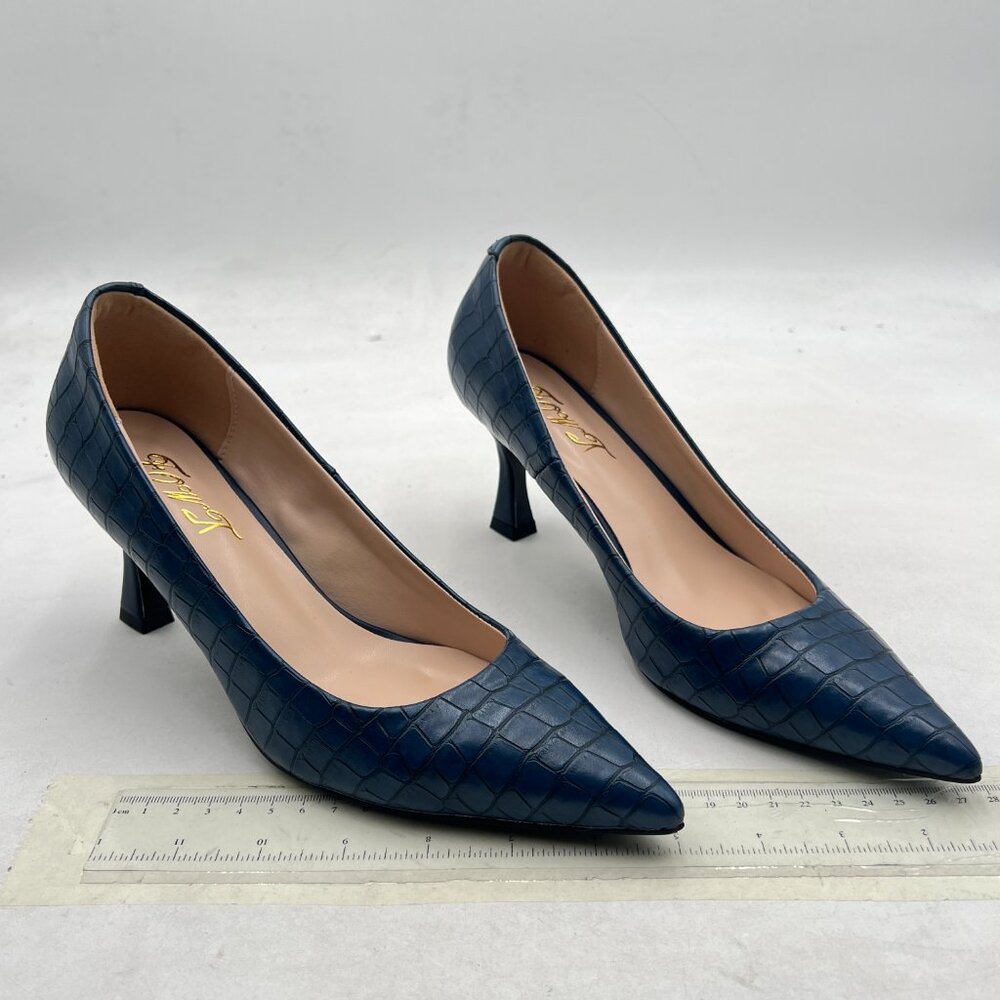 Fowt Blue Simple Solid Croc-Embossed Pointed Toe … - image 4